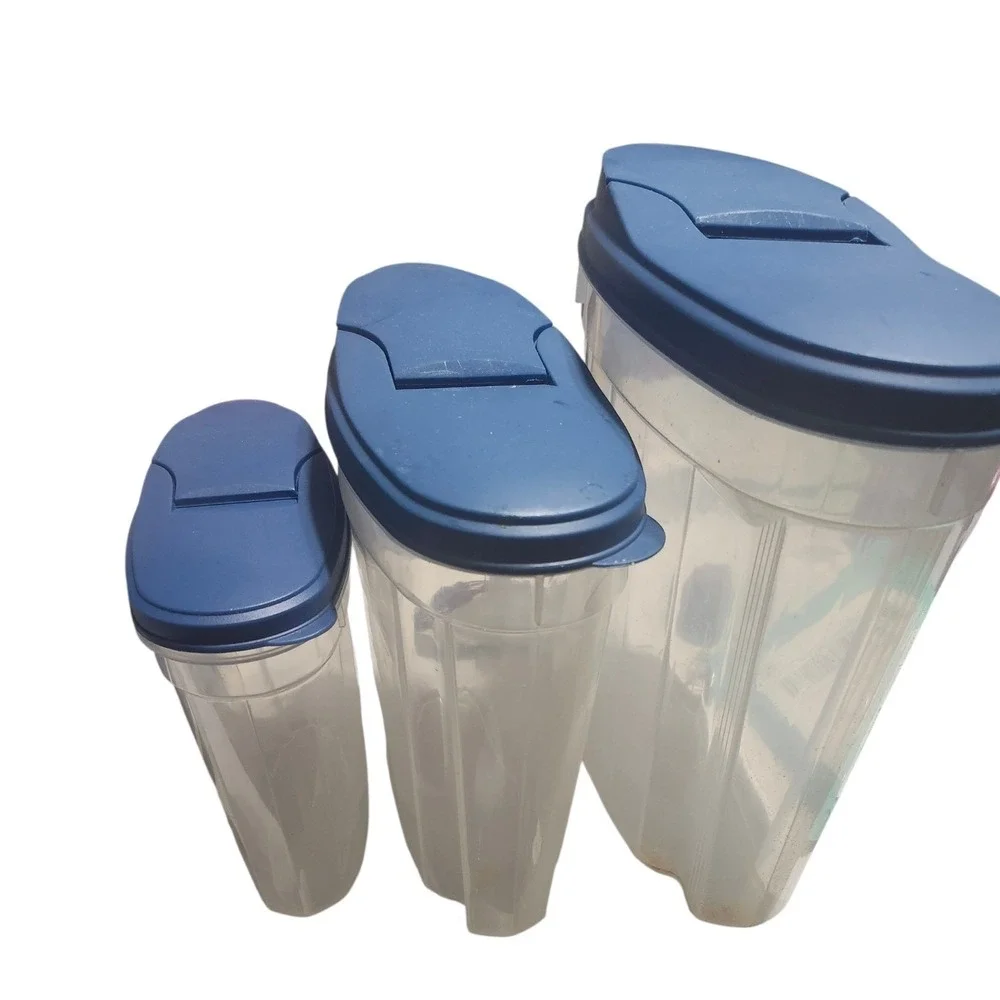 Set of 3 Clear Plastic Cereal & Dry Food Storage Containers Blue Lids‎ 7315251